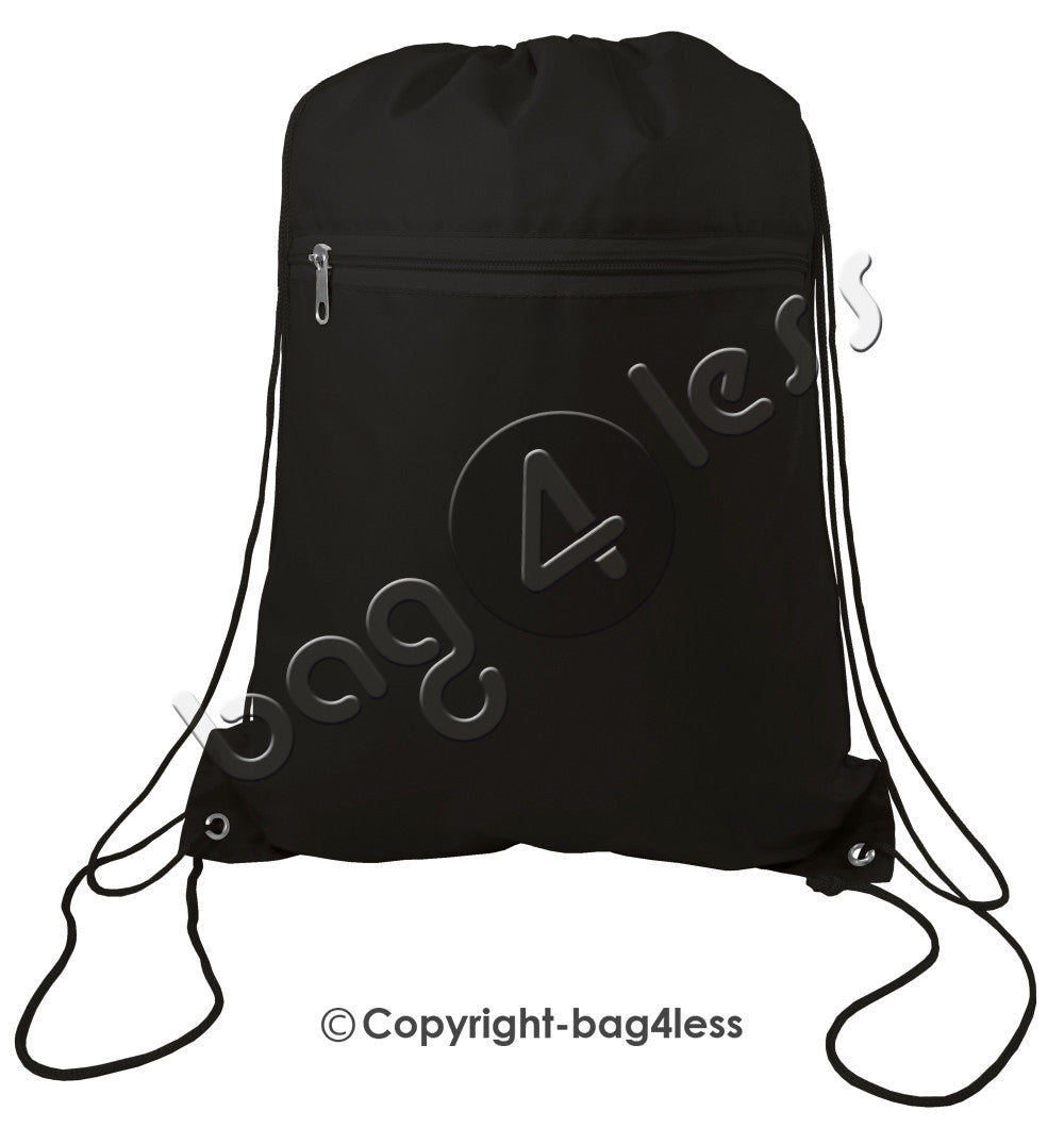Promotional Wholesale Polyester Drawstring Bag Front Pocket Black