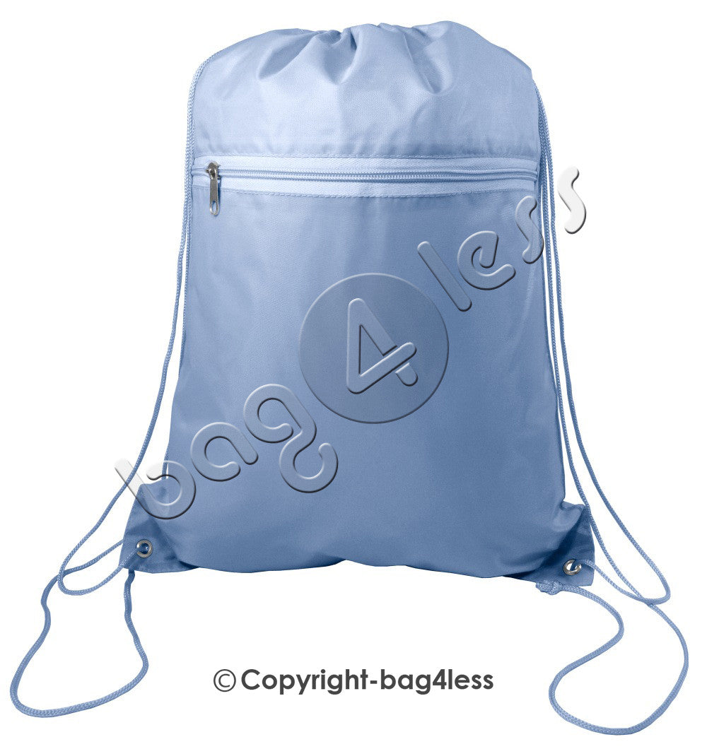 Promotional Wholesale Polyester Drawstring Bag Front Pocket Carolina Blue