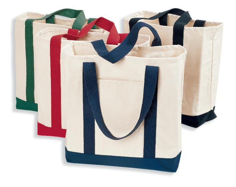 HEAVY COTTON CANVAS TWO TONE TOTE SHOPPING TOTE BAG