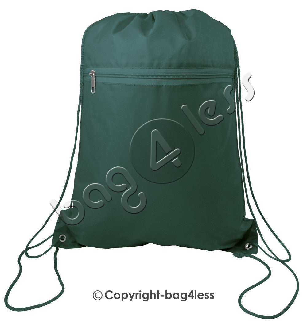 Promotional Wholesale Polyester Drawstring Bag Front Pocket Forest Green