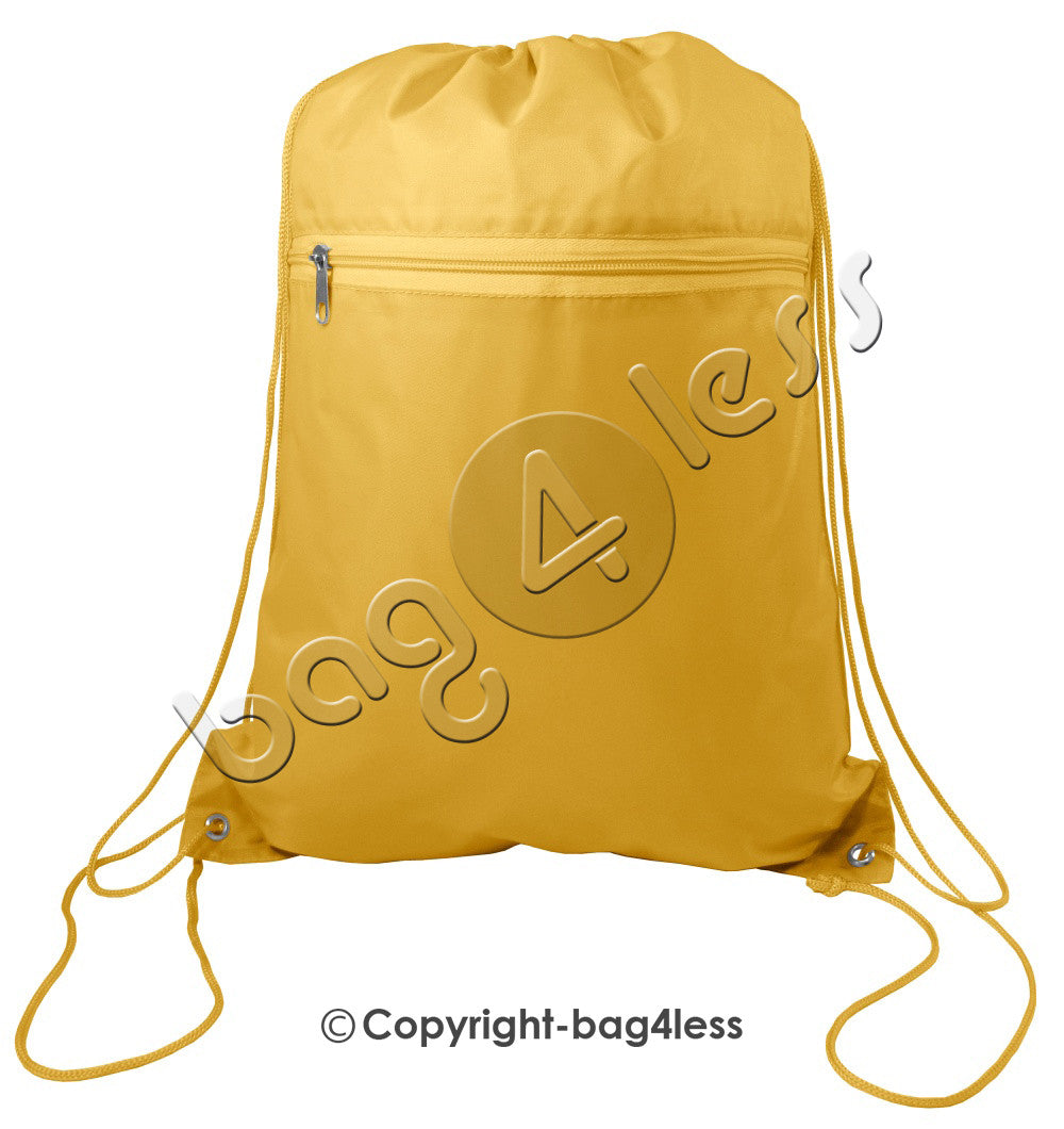 Promotional Wholesale Polyester Drawstring Bag Front Pocket Yellow