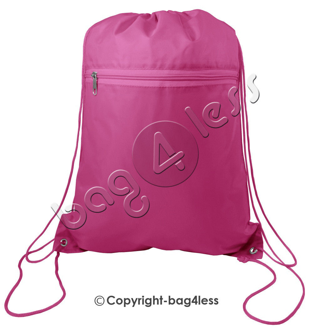Promotional Wholesale Polyester Drawstring Bag Front Pocket Hot Pink