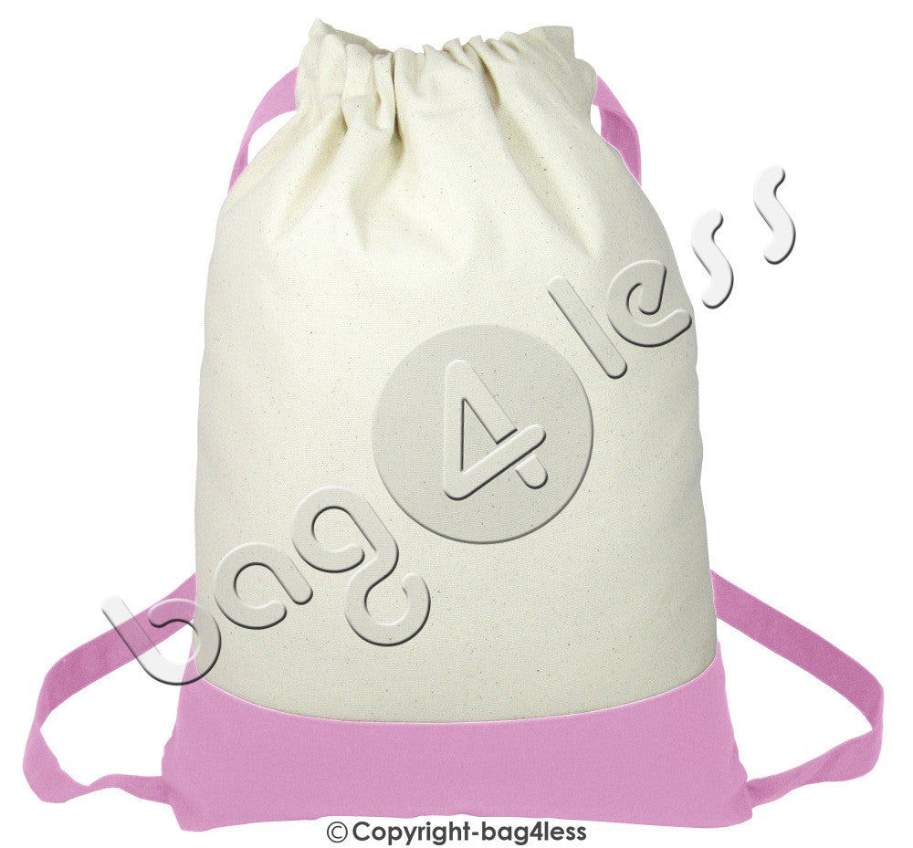 Natural Heavy Canvas Sport Drawstring Bag Pink