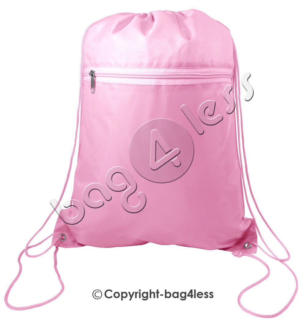 Promotional Wholesale Polyester Drawstring Bag Front Pocket Light Pink