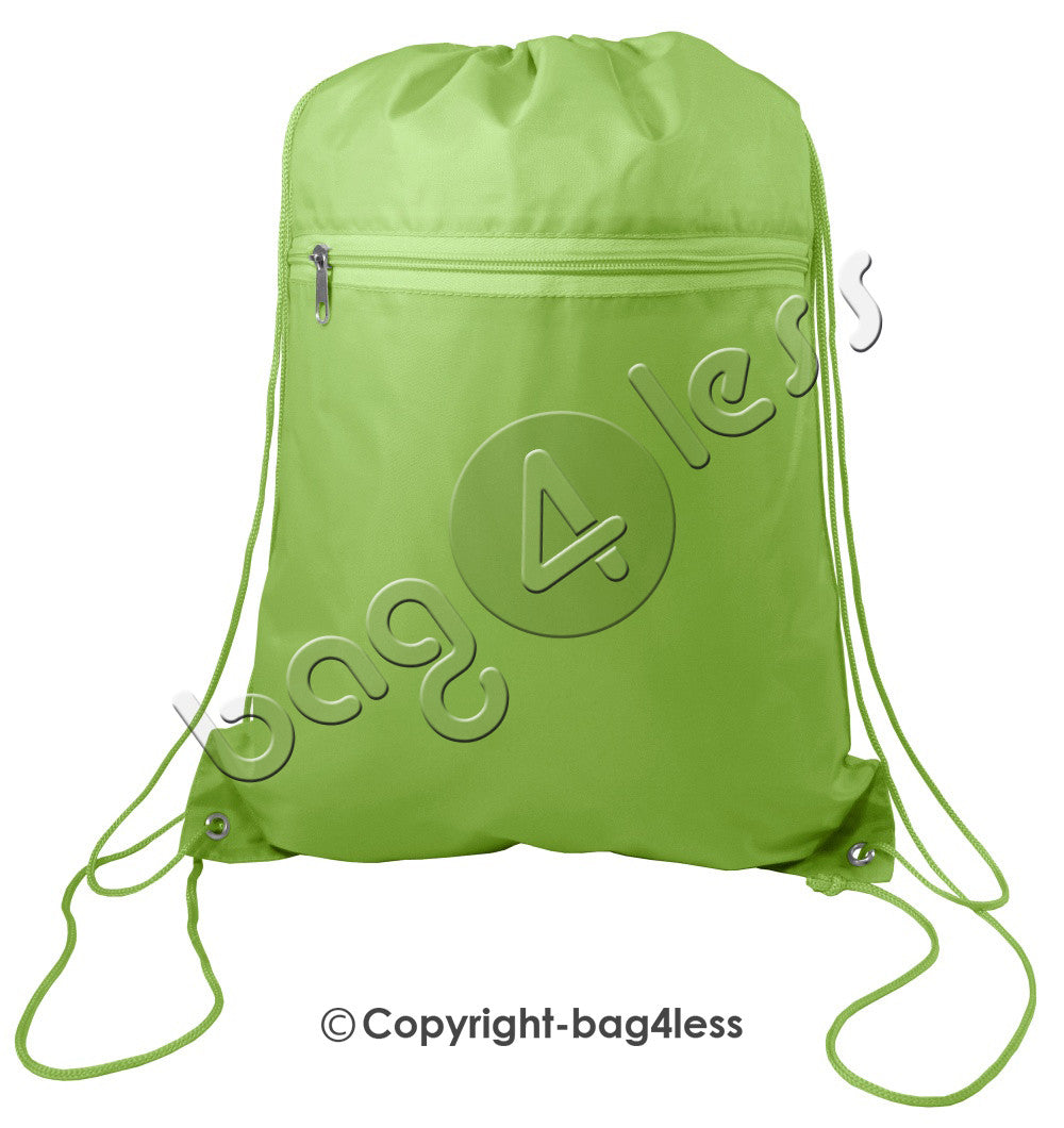 Promotional Wholesale Polyester Drawstring Bag Front Pocket Lime
