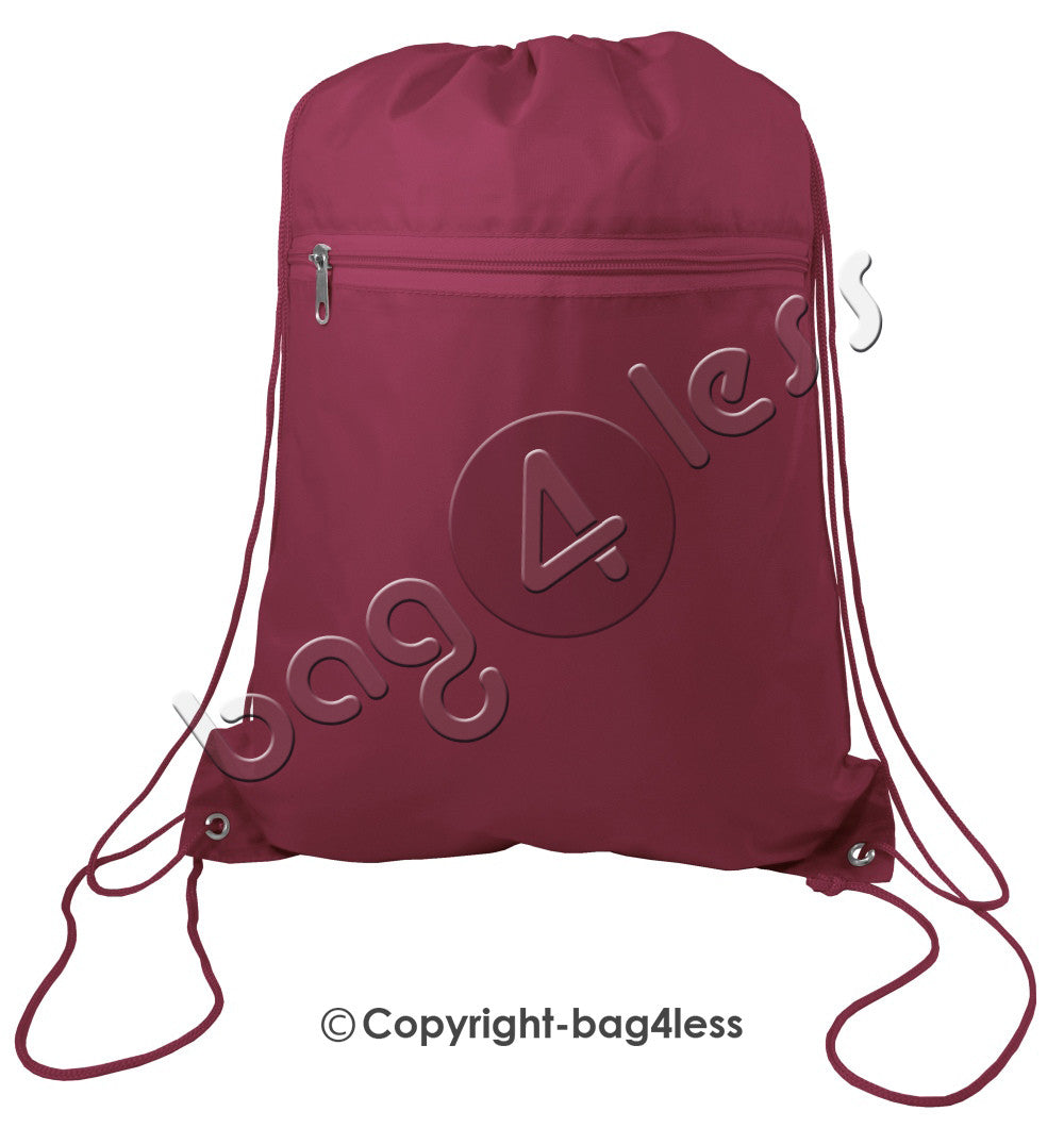 Promotional Wholesale Polyester Drawstring Bag Front Pocket Maroon
