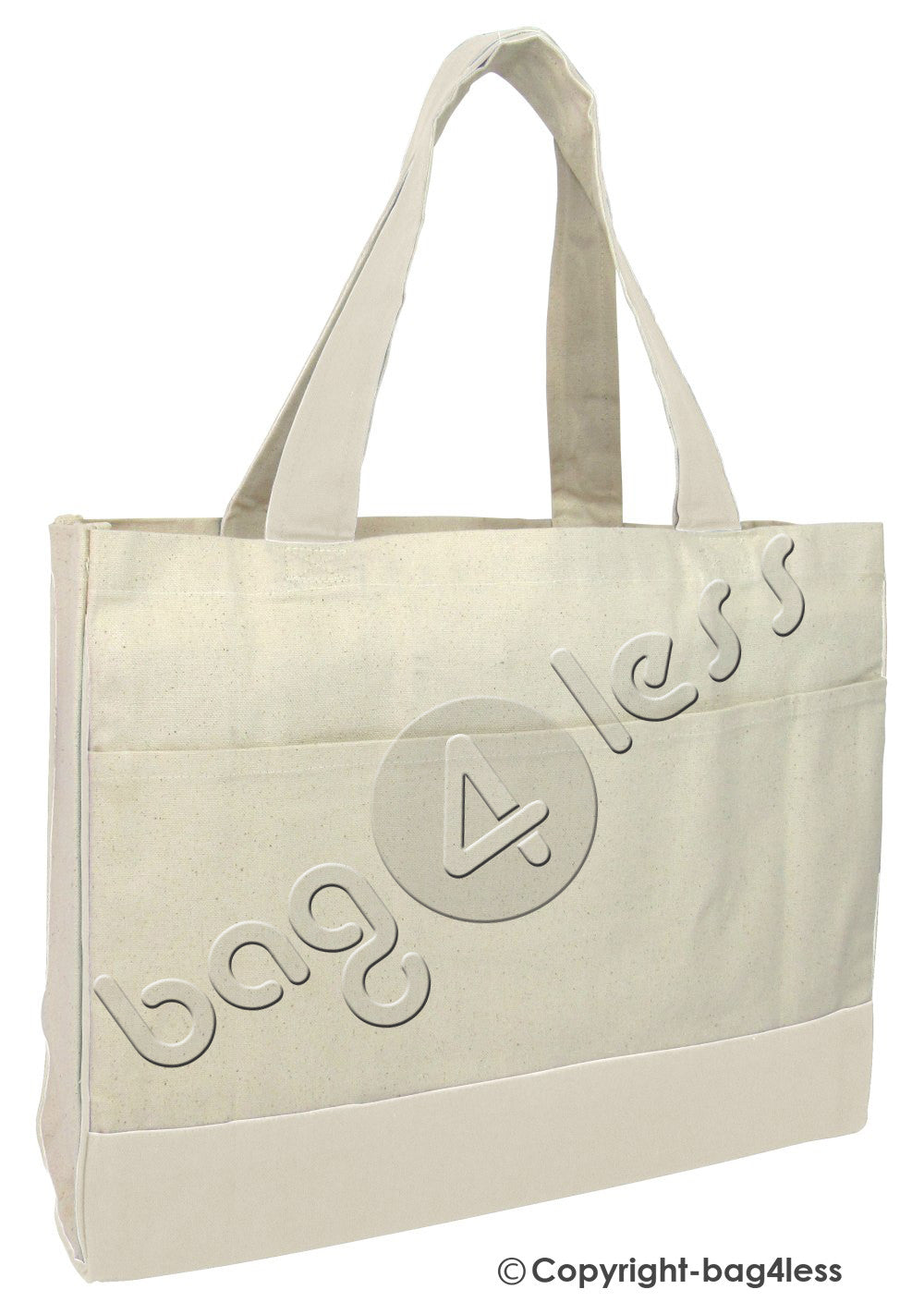 Natural Canvas Shopping Tote Bag w/ Large Front Pocket