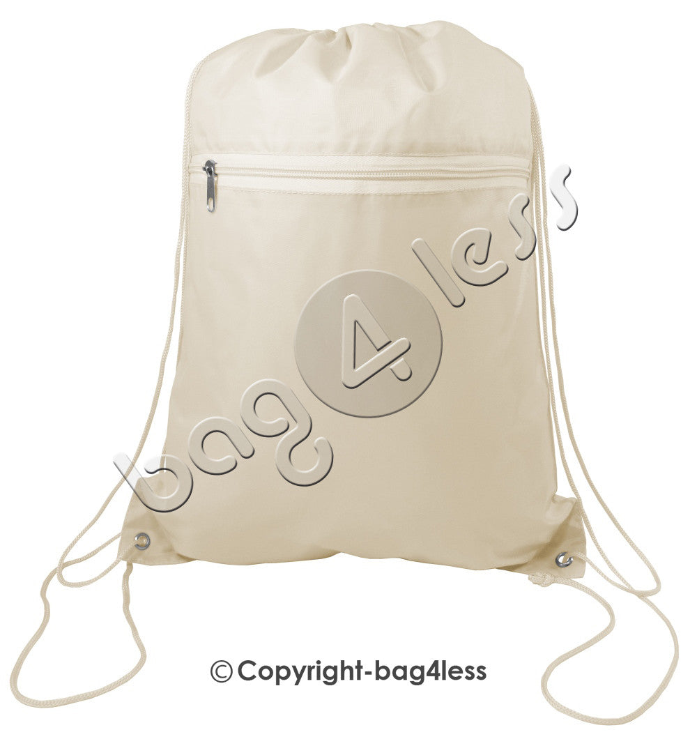 Promotional Wholesale Polyester Drawstring Bag Front Pocket Natural
