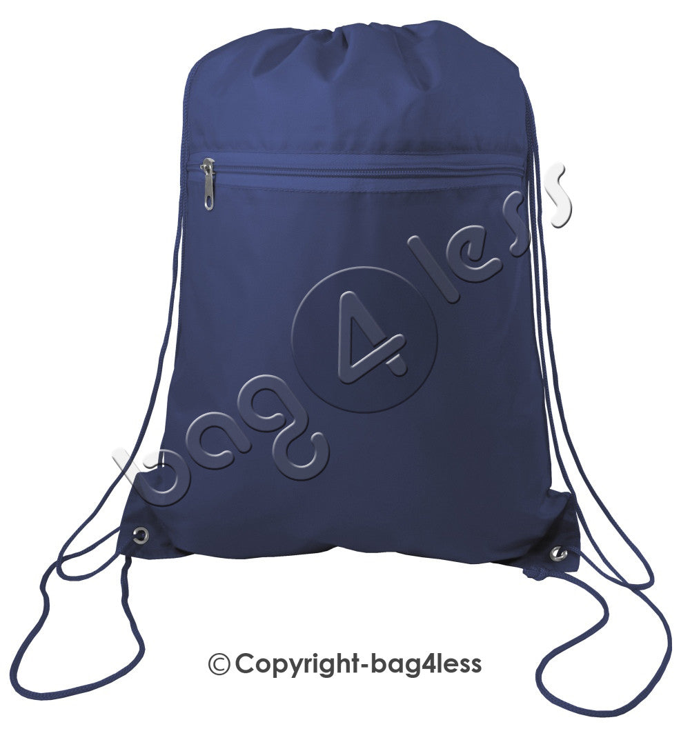 Promotional Wholesale Polyester Drawstring Bag Front Pocket Navy