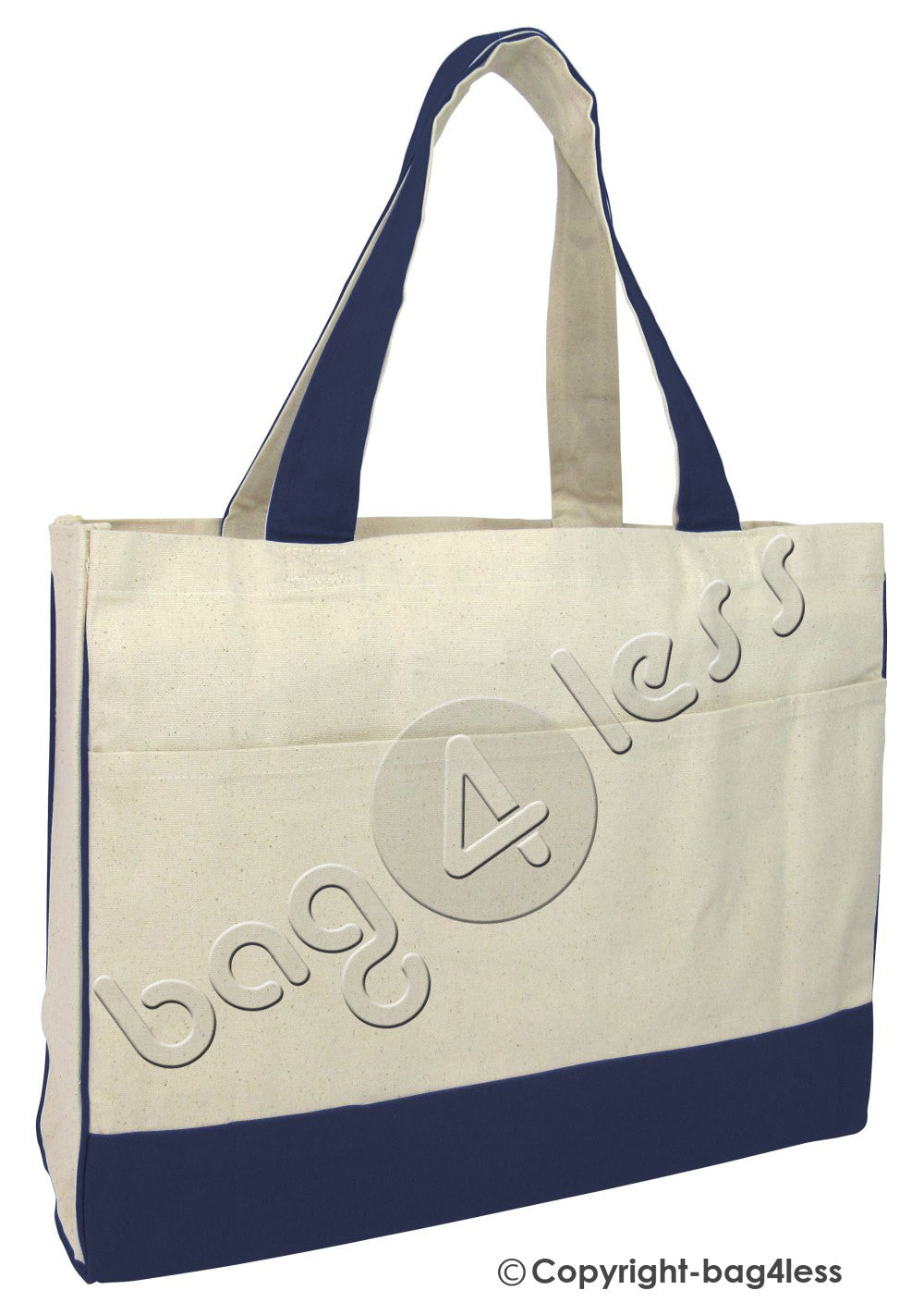 Navy Canvas Shopping Tote Bag w/ Large Front Pocket