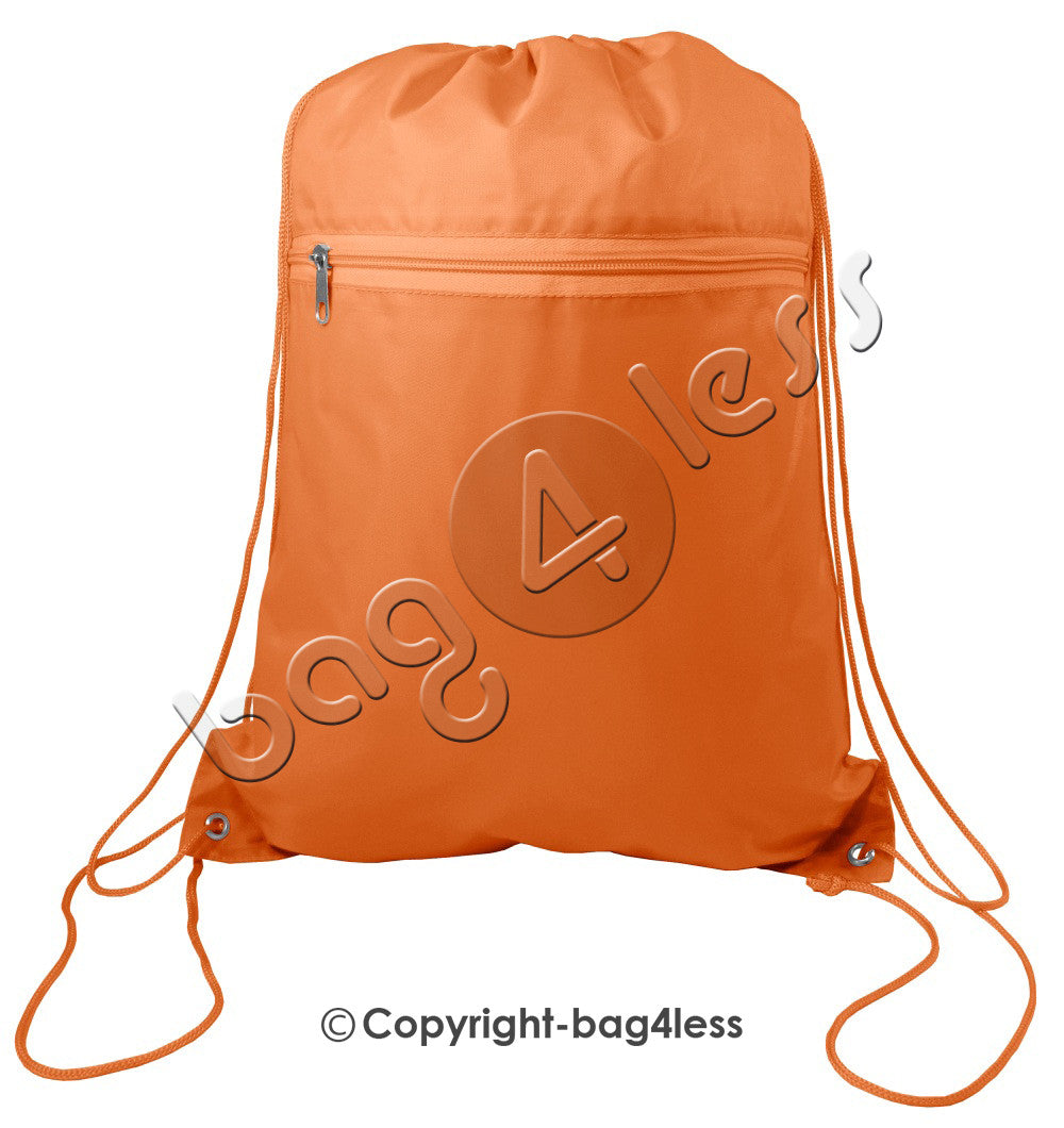 Promotional Wholesale Polyester Drawstring Bag Front Pocket Orange
