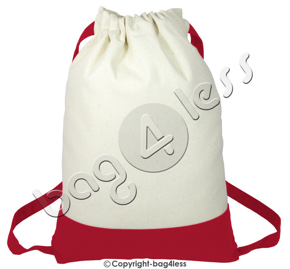 Natural Heavy Canvas Sport Drawstring Bag red