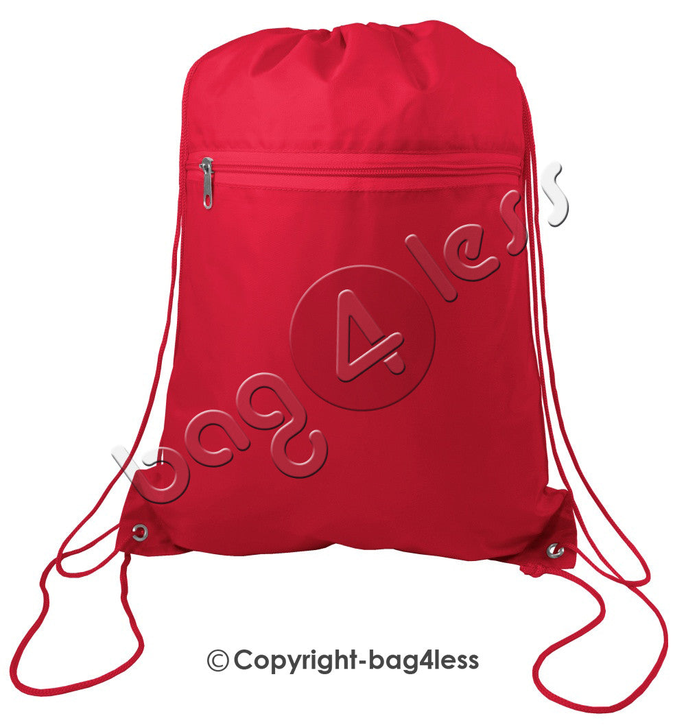 Promotional Wholesale Polyester Drawstring Bag Front Pocket Red