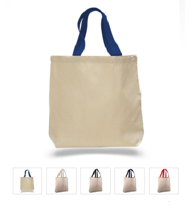 Heavy Canvas Tote Bag W/ Bottom Gusset Color Handles TG244