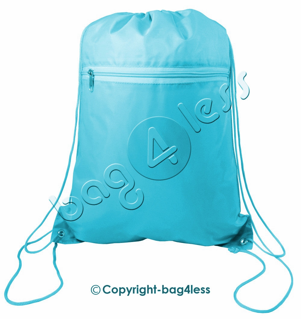 Promotional Wholesale Polyester Drawstring Bag Front Pocket Turquoise