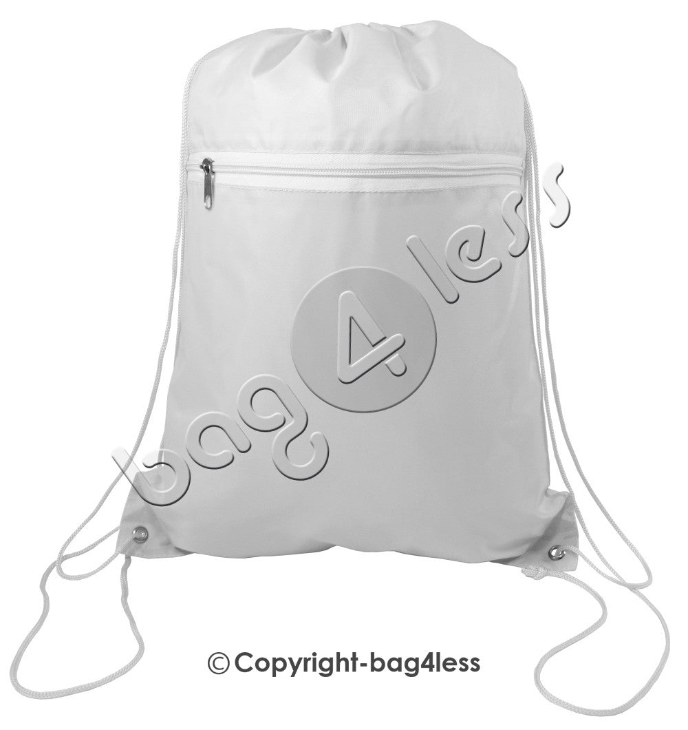 Promotional Wholesale Polyester Drawstring Bag Front Pocket White