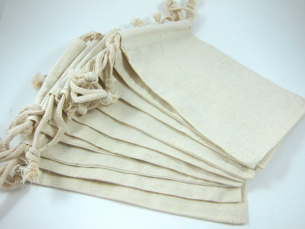100% Cotton Drawstring Pouches (Pack of 12)